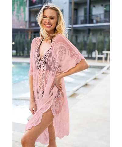 Lace Beach Dress for Women Crochet Long Sheer Bikini Swimsuit Cover Up Mauve $19.13 Swimsuits