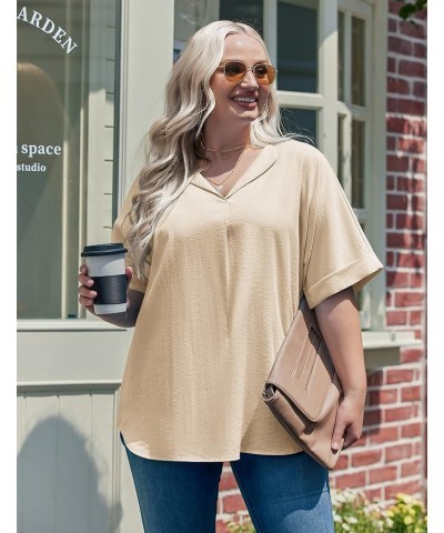 Womens Plus Size Blouse V Neck Shirt Short Sleeve Casual Formal Summer Office Tops Apricot $17.66 Blouses