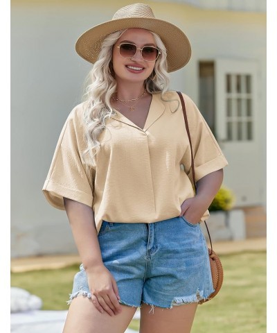 Womens Plus Size Blouse V Neck Shirt Short Sleeve Casual Formal Summer Office Tops Apricot $17.66 Blouses