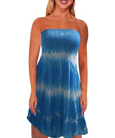 Strapless Dress for Women Summer Beach Boho Smocked Tube Top Dress Tie Dye Blue $9.66 Swimsuits