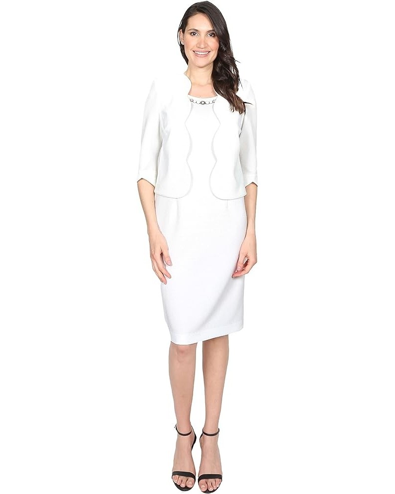 Women's Scallop Egde Jacket Dress White $26.71 Others