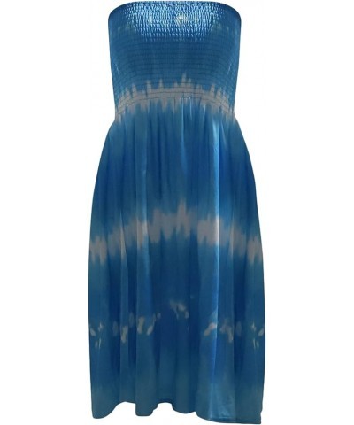 Strapless Dress for Women Summer Beach Boho Smocked Tube Top Dress Tie Dye Blue $9.66 Swimsuits