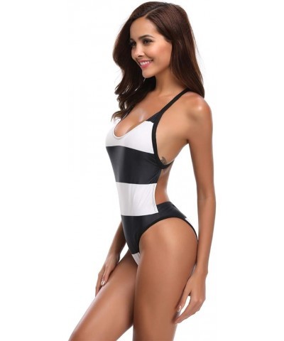 Women Sexy One Piece Swimsuits Halter Plunge V Neck Low Back Cutout Swimwear Bd White $13.30 Swimsuits