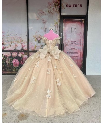 Off Shoulder Quinceanera Dresses Puffy Butterfly Ball Gowns for Vestido de 15 años Glitter Beading Prom Dress Ftu15 Royal Blu...