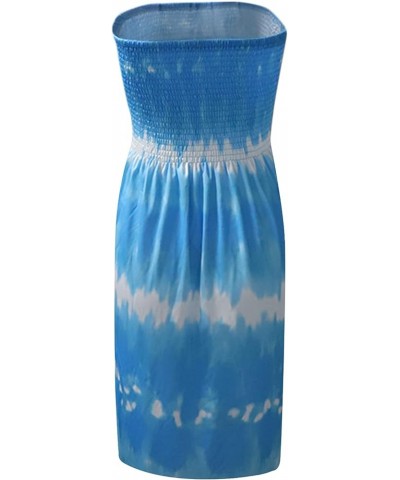 Strapless Dress for Women Summer Beach Boho Smocked Tube Top Dress Tie Dye Blue $9.66 Swimsuits