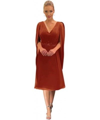 Mother of The Bride Dresses with Long Cape Sleeves Beaded Split Floor Length Formal Dress 1-burnt Orange $33.44 Dresses