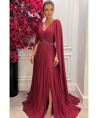 Mother of The Bride Dresses with Long Cape Sleeves Beaded Split Floor Length Formal Dress 1-burnt Orange $33.44 Dresses