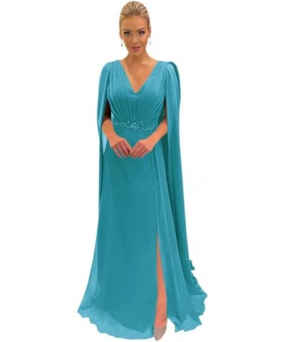 Mother of The Bride Dresses with Long Cape Sleeves Beaded Split Floor Length Formal Dress 1-burnt Orange $33.44 Dresses