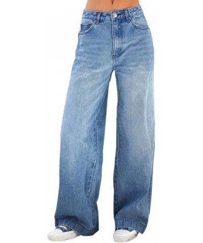 Women's Wide Leg Jeans Casual Ripped High Waist Straight Denim Jeans 6629 Blue $11.00 Jeans