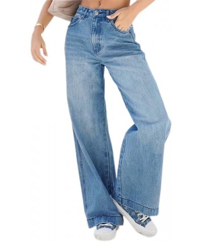 Women's Wide Leg Jeans Casual Ripped High Waist Straight Denim Jeans 6629 Blue $11.00 Jeans