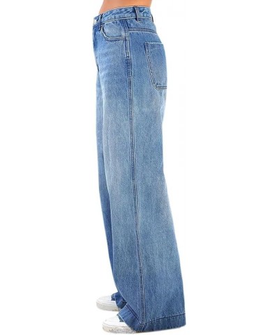 Women's Wide Leg Jeans Casual Ripped High Waist Straight Denim Jeans 6629 Blue $11.00 Jeans