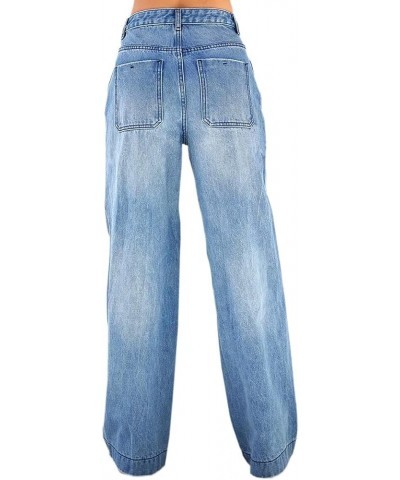 Women's Wide Leg Jeans Casual Ripped High Waist Straight Denim Jeans 6629 Blue $11.00 Jeans