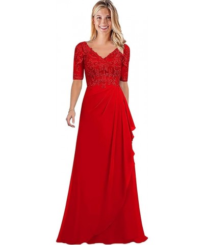 Women's V-Neck Chiffon Mother of The Bride Dresses Lace Long Ruffle Prom Dress with Half Sleeve Formal Evening Party Gowns Re...