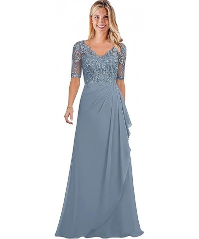 Women's V-Neck Chiffon Mother of The Bride Dresses Lace Long Ruffle Prom Dress with Half Sleeve Formal Evening Party Gowns Re...