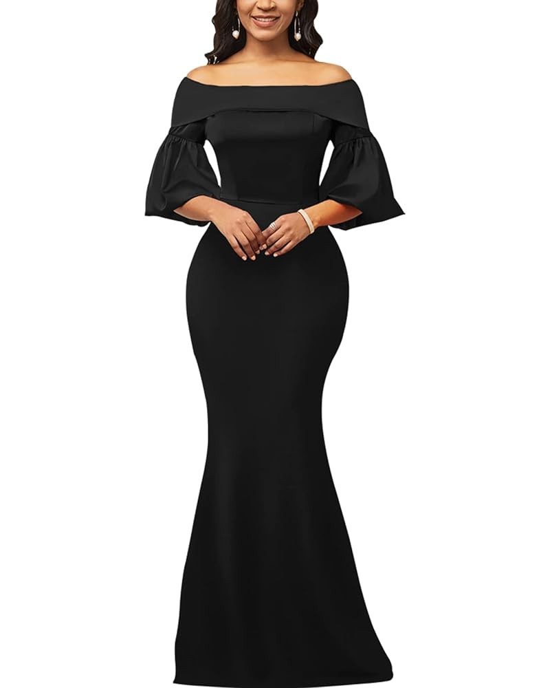 Women's Elegant Formal Mermaid Maxi Dress Off Shoulder Long Sleeve Wedding Split Evening Gown Prom Cocktail Party Dresses 552...