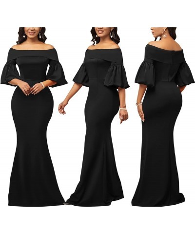 Women's Elegant Formal Mermaid Maxi Dress Off Shoulder Long Sleeve Wedding Split Evening Gown Prom Cocktail Party Dresses 552...