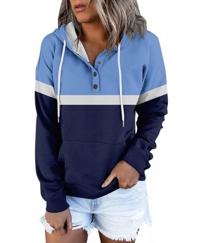 Womens Fall Fashion 2023,Womens Casual Patchwork Button Long Sleeve Hoodies Pullover Drawstring Pocket Sweatshirt 5-blue $9.9...