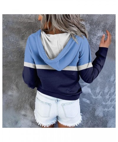 Womens Fall Fashion 2023,Womens Casual Patchwork Button Long Sleeve Hoodies Pullover Drawstring Pocket Sweatshirt 5-blue $9.9...