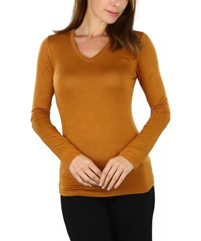 Women’s Classic Timeless Layering V-Neck Long Sleeve Top Classic Camel Brown $9.15 T-Shirts