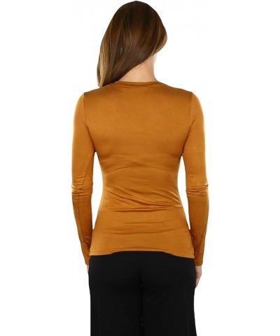 Women’s Classic Timeless Layering V-Neck Long Sleeve Top Classic Camel Brown $9.15 T-Shirts