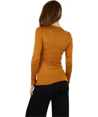 Women’s Classic Timeless Layering V-Neck Long Sleeve Top Classic Camel Brown $9.15 T-Shirts