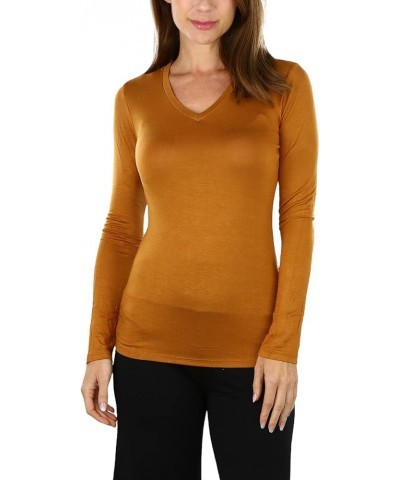 Women’s Classic Timeless Layering V-Neck Long Sleeve Top Classic Camel Brown $9.15 T-Shirts