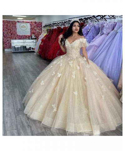 Off Shoulder Quinceanera Dresses Puffy Butterfly Ball Gowns for Vestido de 15 años Glitter Beading Prom Dress Ftu15 Royal Blu...