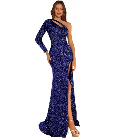 V Neck Prom Dresses with Slit 2024 Glitter Sequins Mermaid Formal Evening Gowns for Women B-royal Blue $32.25 Dresses