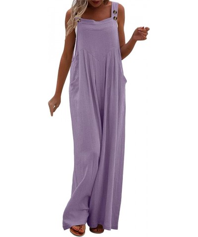 Womens Casual Wide Leg Jumpsuit 2023 Loose Sleeveless Jumpsuits Long Baggy Pants Rompers Jumpsuits with Pockets Purple $11.19...