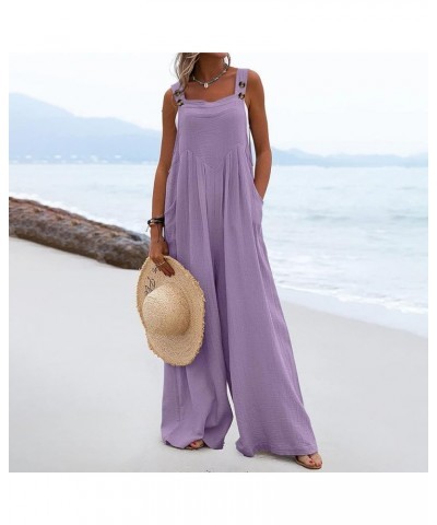 Womens Casual Wide Leg Jumpsuit 2023 Loose Sleeveless Jumpsuits Long Baggy Pants Rompers Jumpsuits with Pockets Purple $11.19...