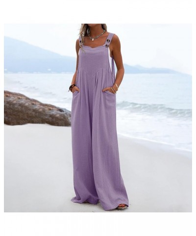 Womens Casual Wide Leg Jumpsuit 2023 Loose Sleeveless Jumpsuits Long Baggy Pants Rompers Jumpsuits with Pockets Purple $11.19...