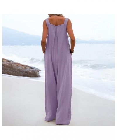 Womens Casual Wide Leg Jumpsuit 2023 Loose Sleeveless Jumpsuits Long Baggy Pants Rompers Jumpsuits with Pockets Purple $11.19...