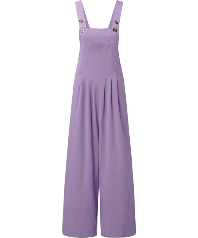 Womens Casual Wide Leg Jumpsuit 2023 Loose Sleeveless Jumpsuits Long Baggy Pants Rompers Jumpsuits with Pockets Purple $11.19...