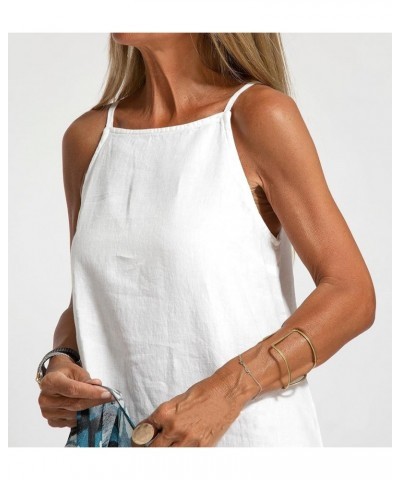 Womens Cotton Linen Sleeveless Maxi Dress Spaghetti Strap Slit Summer Loose Beach Long Shift Dress White-fo1 $16.22 Dresses