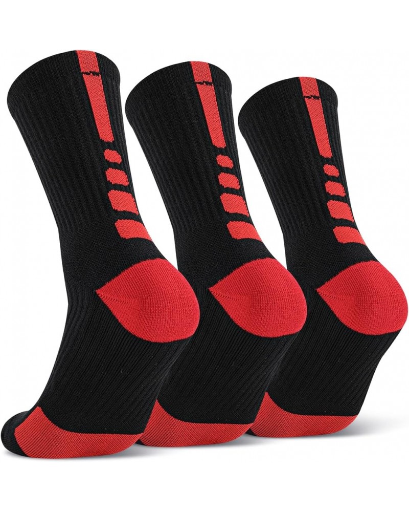 Elite Basketball Socks, Cushioned Athletic Sports Crew Socks for Youth Adult 3 Pairs 902 Red $11.69 Socks