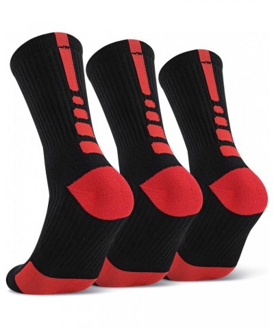 Elite Basketball Socks, Cushioned Athletic Sports Crew Socks for Youth Adult 3 Pairs 902 Red $11.69 Socks