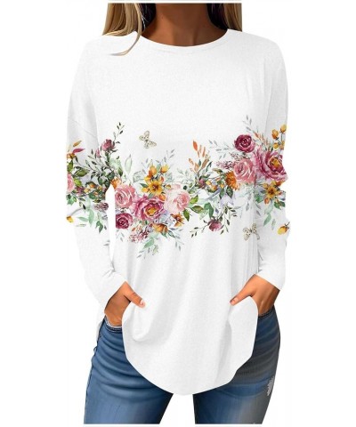 Women's Long Sleeve Floral V Neck Tops Business Casual Tunic Blouse Loose Fit Work Shirt Dressy Flowy Henley Shirts C97white ...