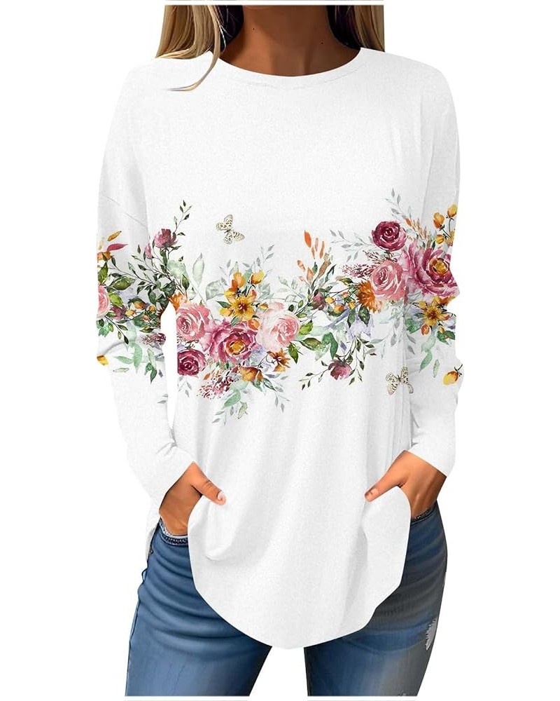 Women's Long Sleeve Floral V Neck Tops Business Casual Tunic Blouse Loose Fit Work Shirt Dressy Flowy Henley Shirts C97white ...