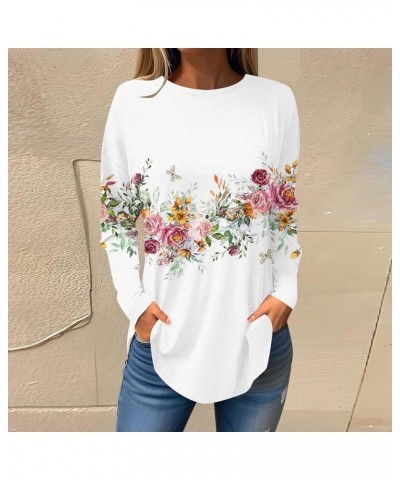 Women's Long Sleeve Floral V Neck Tops Business Casual Tunic Blouse Loose Fit Work Shirt Dressy Flowy Henley Shirts C97white ...