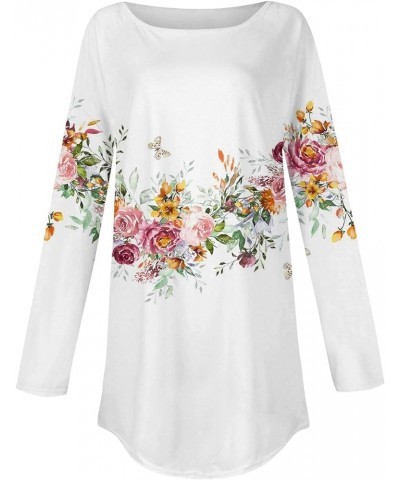 Women's Long Sleeve Floral V Neck Tops Business Casual Tunic Blouse Loose Fit Work Shirt Dressy Flowy Henley Shirts C97white ...