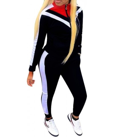 Womens Jogging Suits Set 80s 90s Sweatsuits Two Piece Outfits Tracksuit Color Block Clothing 5black $16.77 Activewear