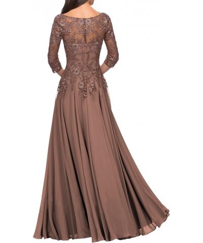 Mother of The Bride Dresses Long Lace Evening Dress V Neck Chiffon Formal Gowns with Sleeves Dusty Blue $31.50 Dresses