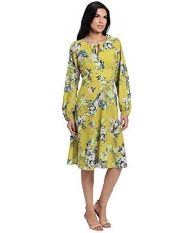 Women's Long Sleeve Tie Keyhole Midi Dress Navy/Lime $21.39 Dresses