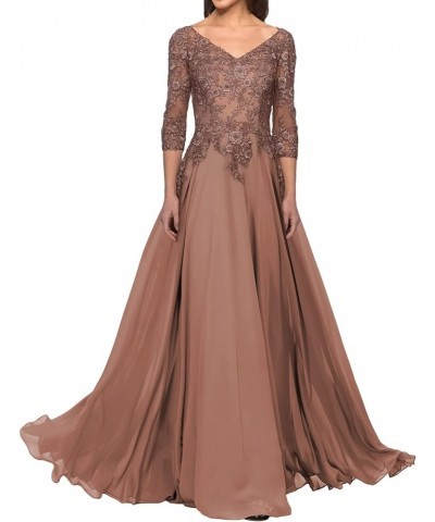 Mother of The Bride Dresses Long Lace Evening Dress V Neck Chiffon Formal Gowns with Sleeves Dusty Blue $31.50 Dresses