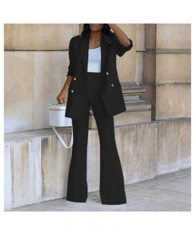 Pants Suits for Women Dressy 2 Piece Casual Plus Size Open Front Blazer Pant Suit Set Wedding Prom Work Business Suit E-black...