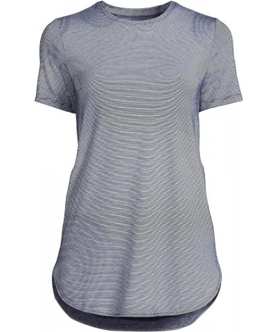 Women's Moisture Wicking UPF Sun Short Sleeve Curved Hem Tunic Top-Print Deep Sea/White Pinstripe $17.54 Tops