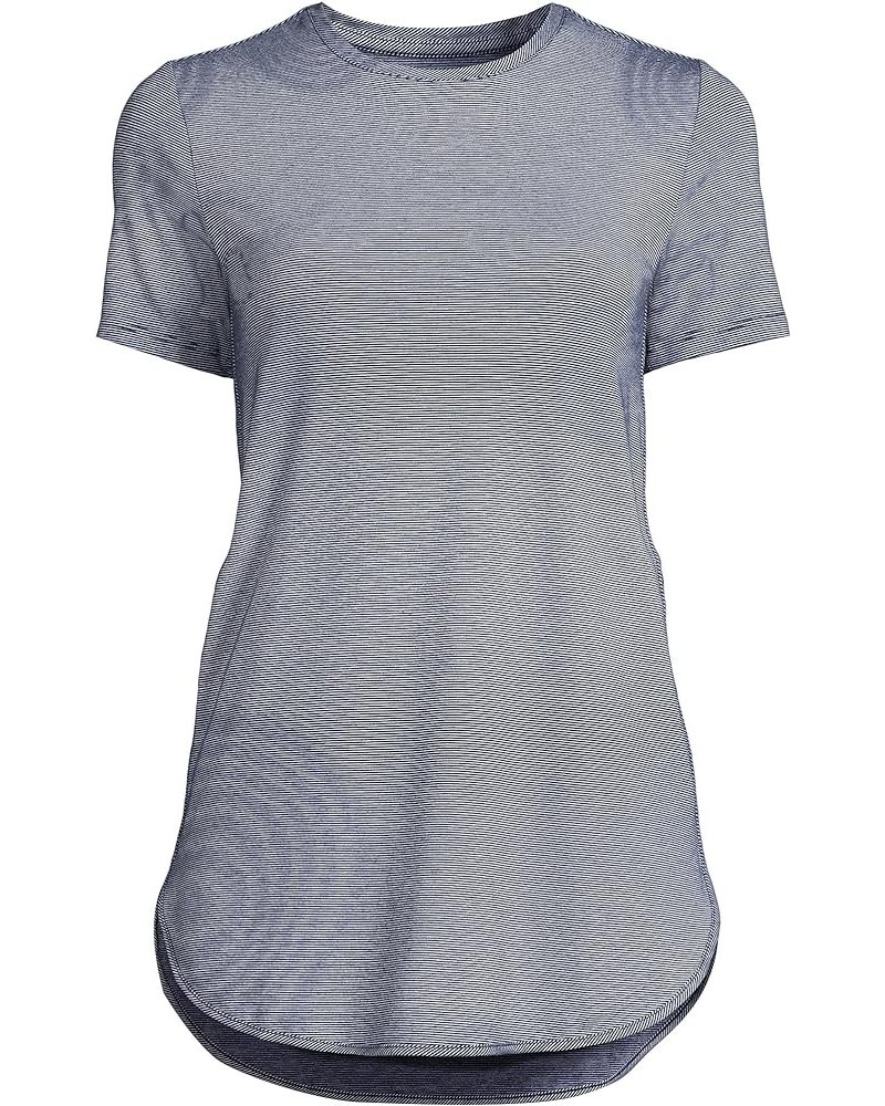 Women's Moisture Wicking UPF Sun Short Sleeve Curved Hem Tunic Top-Print Deep Sea/White Pinstripe $17.54 Tops