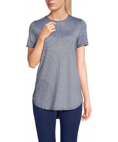 Women's Moisture Wicking UPF Sun Short Sleeve Curved Hem Tunic Top-Print Deep Sea/White Pinstripe $17.54 Tops