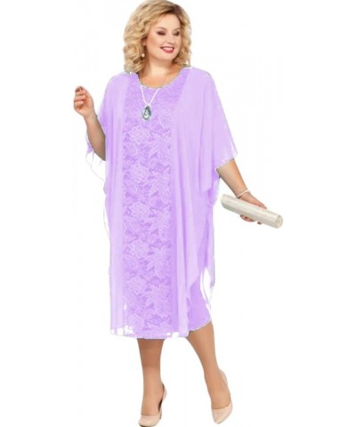 Tea Lenght Lace Mother of The Bride Dress Chiffon Plus Size Half Sleeve O Neck Evening Gowns Formal Dress Lilac $42.30 Dresses