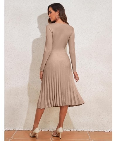 Women's V Neck Wrap Sweater Dress Long Sleeve Ribbed Knit Pleated Swing A Line Midi Dresses Warm Taupe $23.05 Sweaters